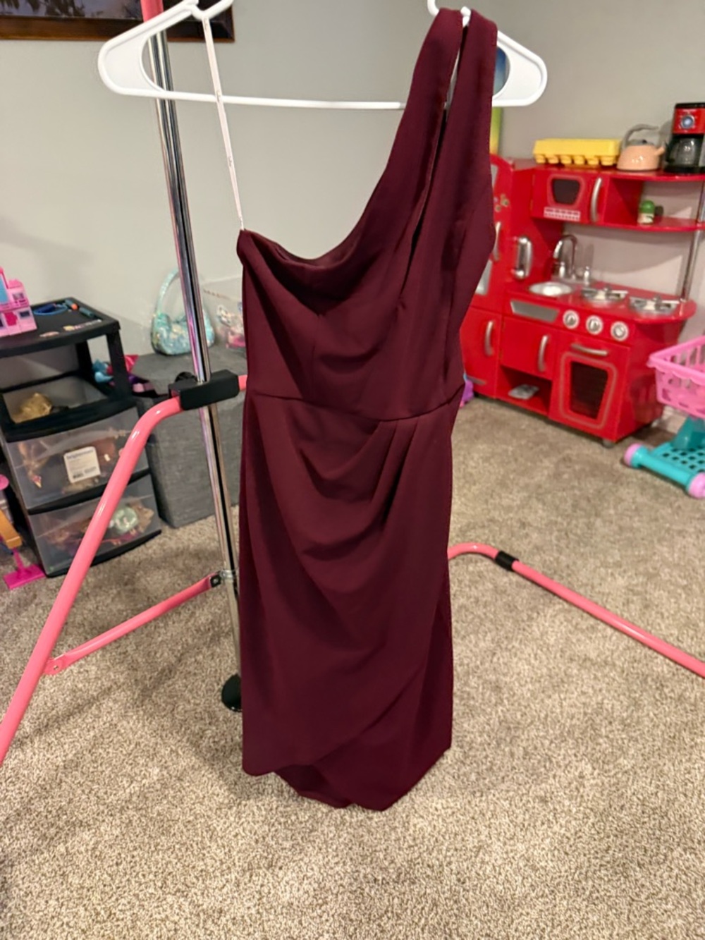 Lulu's One-Shoulder Wine Evening Dress